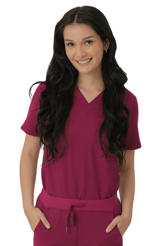 our BAILEY 3-pocket womens scrub top in mulberry purple