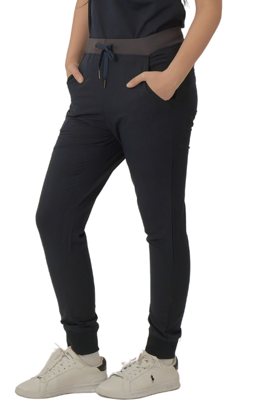our BOWIE 5-pocket jogger womens scrub pants in navy blue