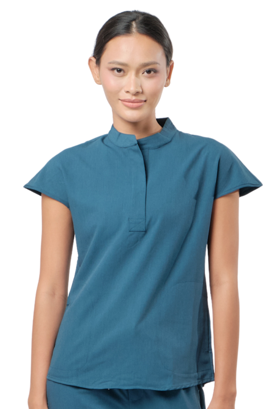 our AVA 2-pocket womens scrub top in aegean blue