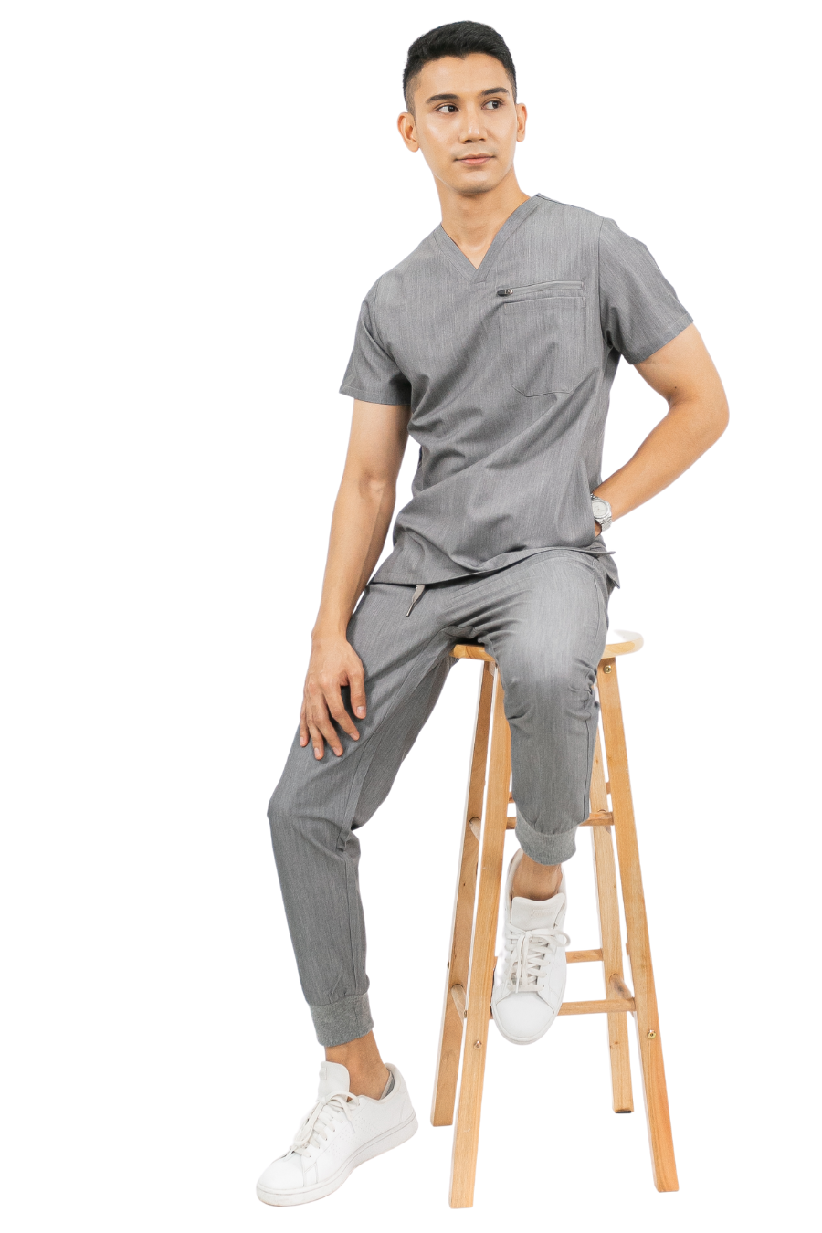 our CODY 5-pocket mens scrub pants in ice grey