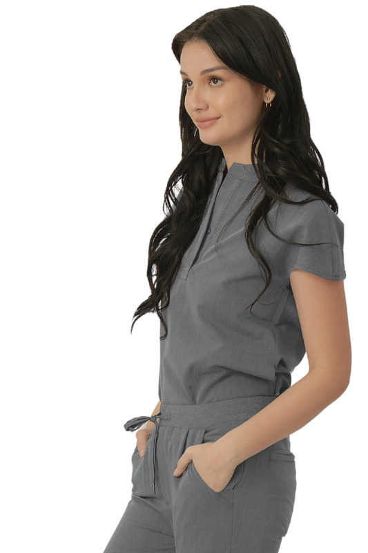 our AVA 2-pocket womens scrub top in steel grey