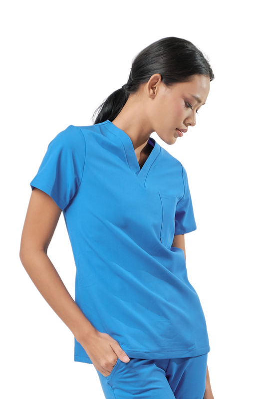 our BAILEY 3-pocket womens scrub top in maya blue