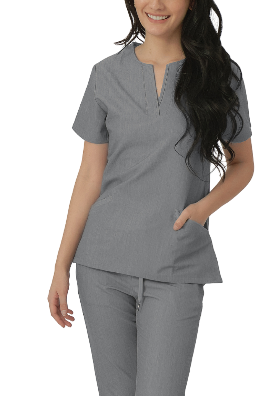 our DAHLIA 2-pocket womens scrub top in ice grey